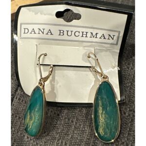 Dana Buchman Gold-tone Green W/Gold Shimmer French Wire Dangle Earrings